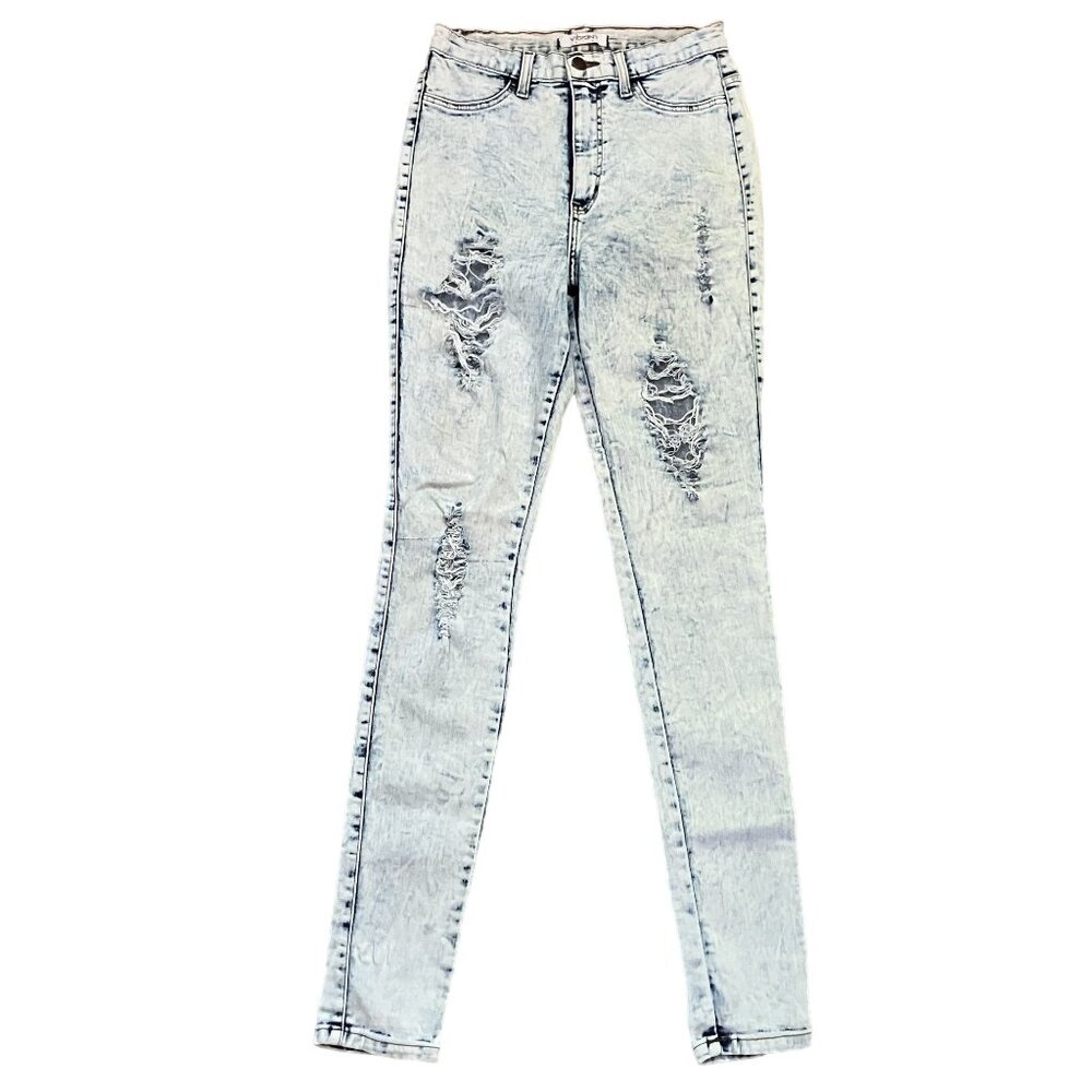 Vibrant M.I.U. Distressed Light Wash High-Waisted Skinny Jeans Size 11 - Picture 2 of 5